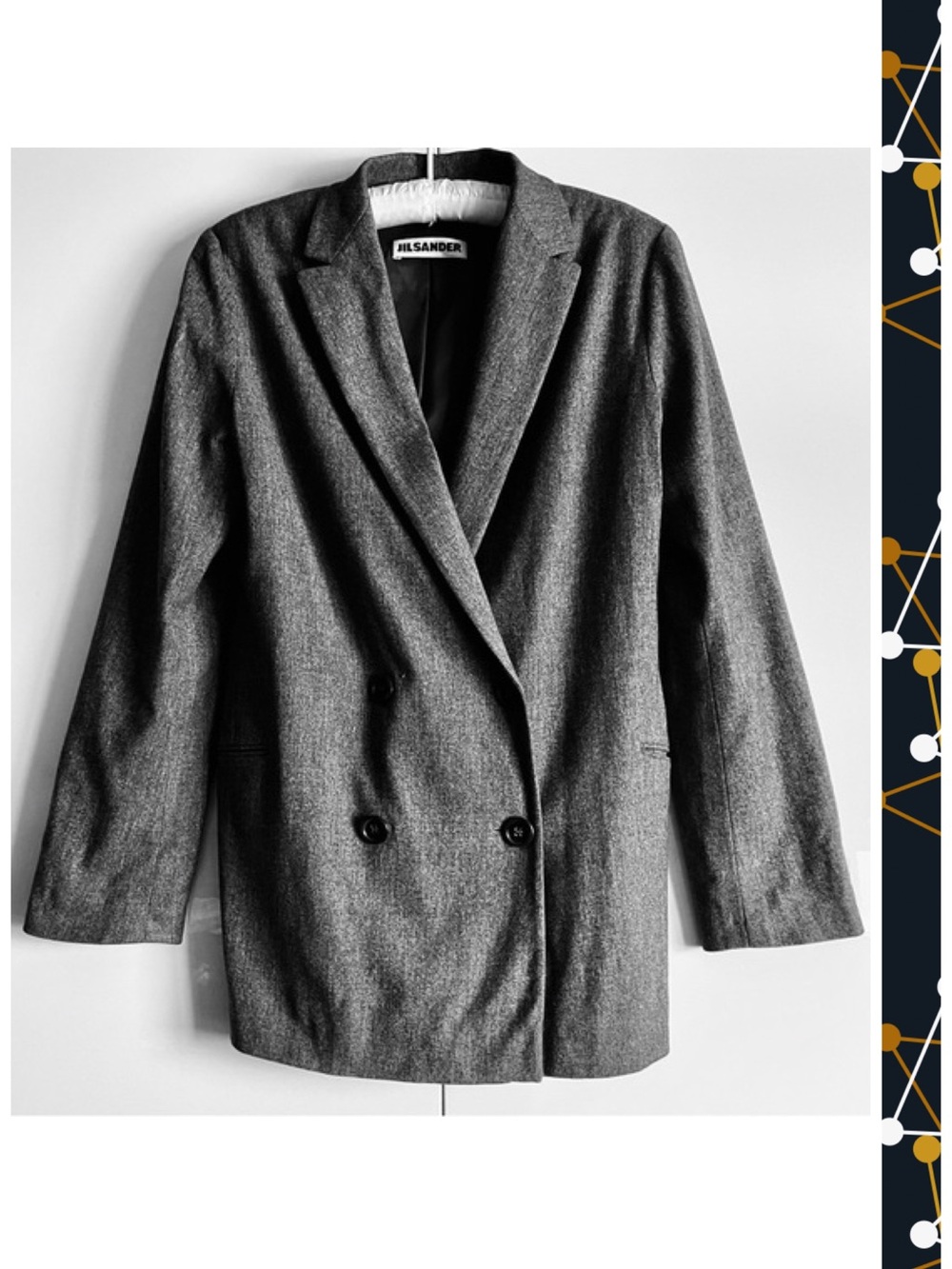 Jil Sander Vintage Charcoal Gray Wool Cashmere Double Breasted Blazer 4-6 EUC